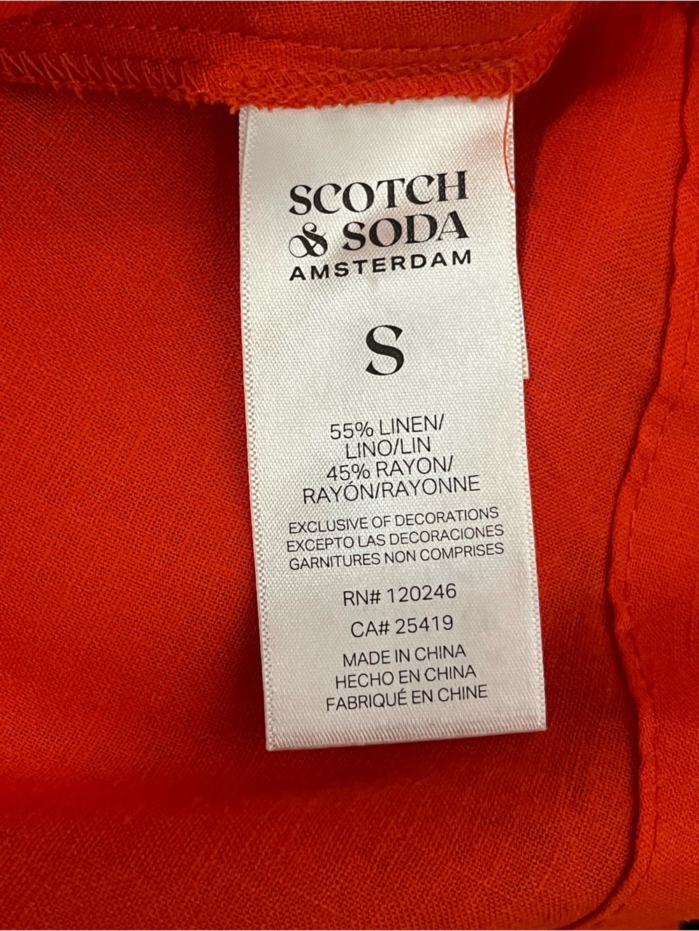 Scotch & Soda Pleated Dolman Sleeve Linen Blend Orange Midi Dress Small - Picture 12 of 14